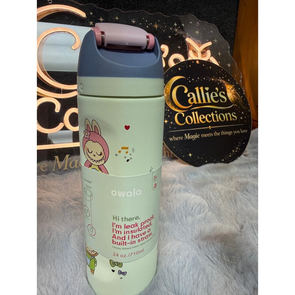 Owala FreeSip Water Bottle Labubu 24oz Mint Green Limited Edition Graphic NIB - Picture 3 of 7